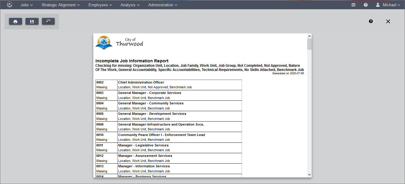 Incomplete Job Information Report