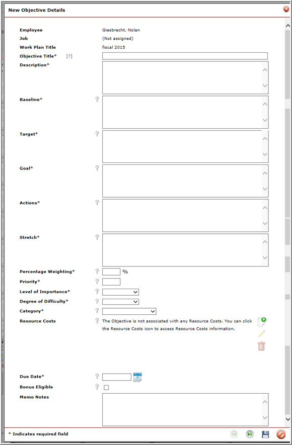 work plan_new objectives detail screen