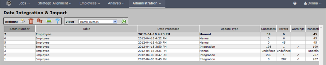 data integration and import screen