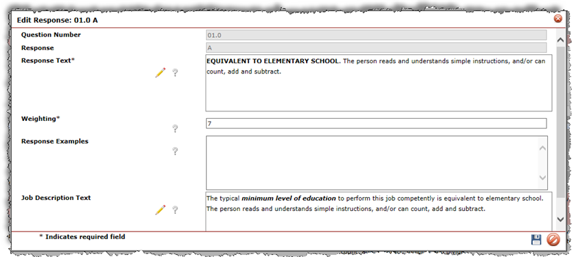 customize job questionnaire_edit_response and weighting2