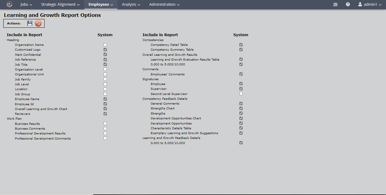 maintain learning and growth report options