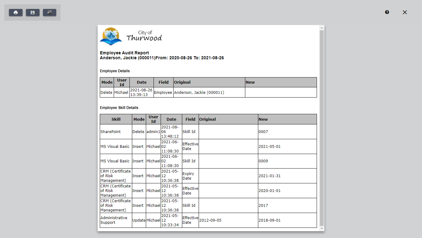 Employee Audit Listing Report_selected employee