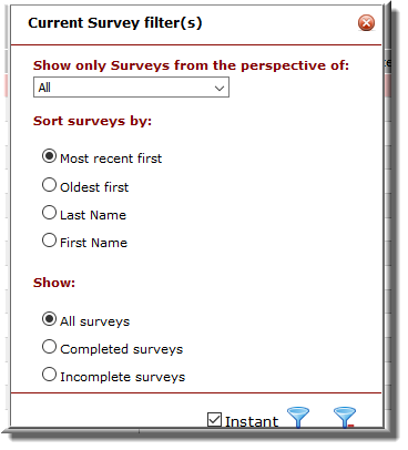 Current survey filters