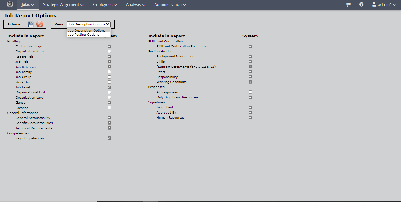 maintain job report options