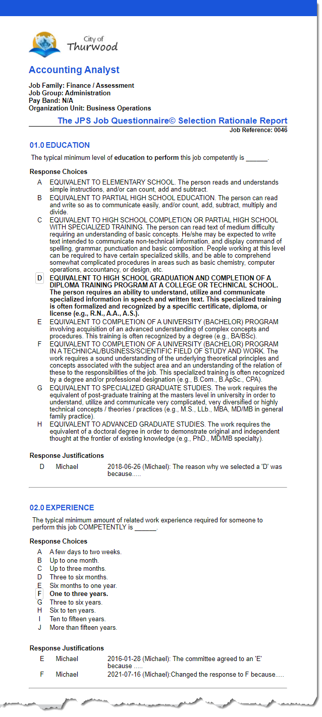 selection rationale report